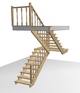 Разворотная деревянная лестница с площадкой